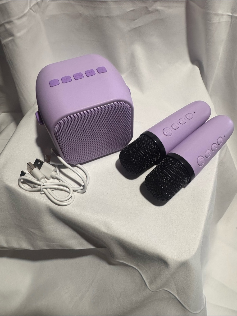 Bluetooth Kids Karaoke Machine 2 Wireless Microphones Speaker Purple LED Lights